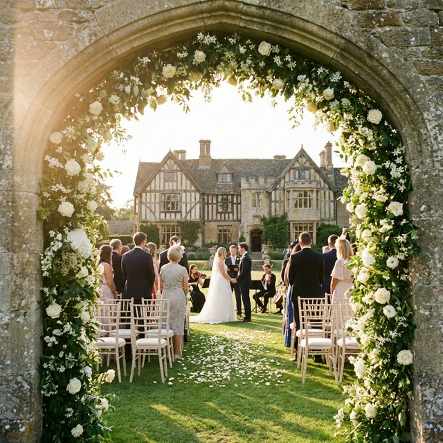 Wedding ceremony in the grounds of Kings Court Hotel